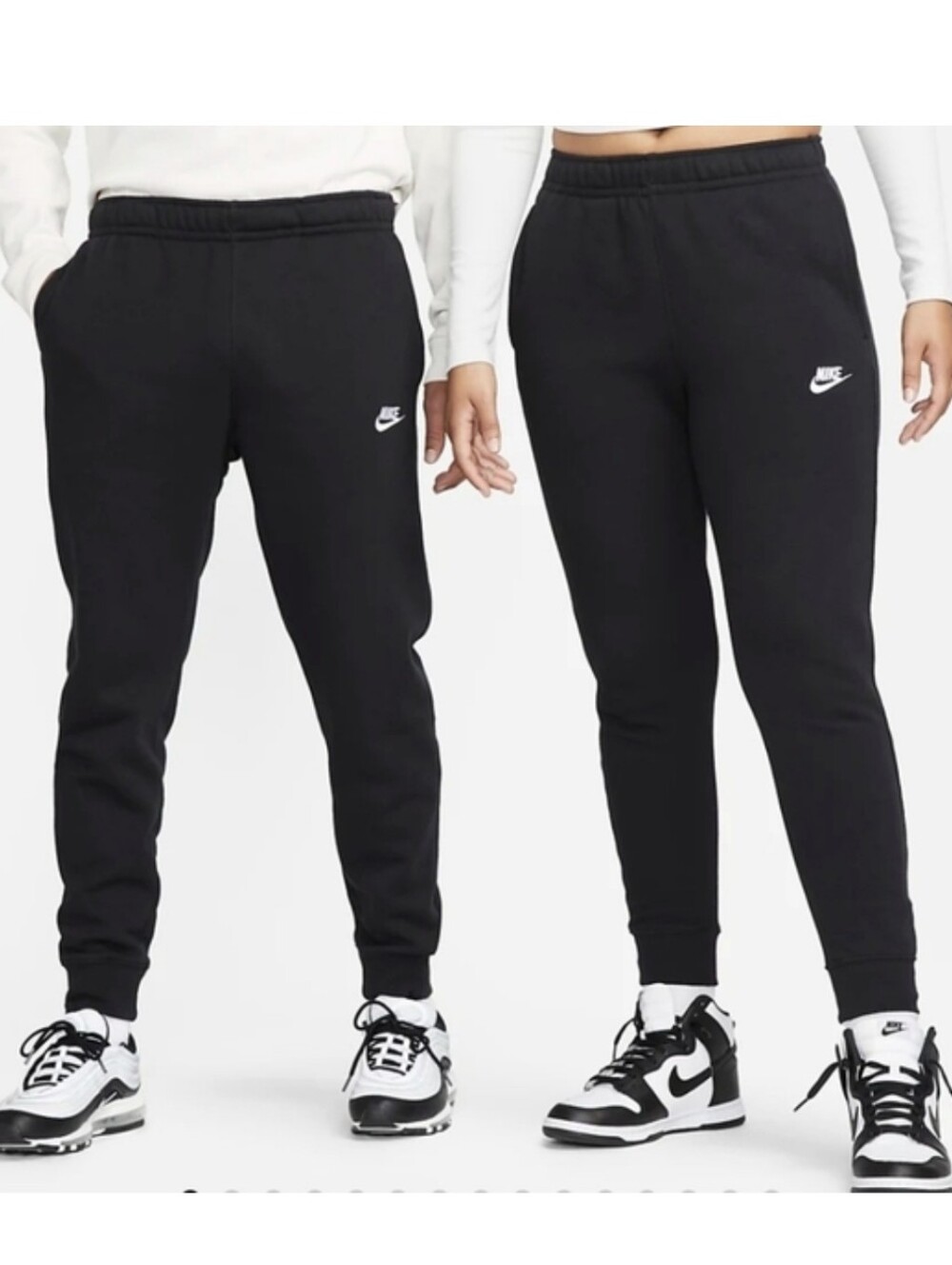 Nike Unisex Club Fleece Embroidered Logo Black Joggers Snap Button Pocket